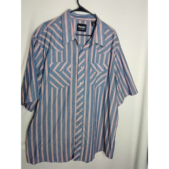 Vintage Wrangler Western Shirt Striped Pearl Snap Shirt Men's 2XT 2XL Tall SS - Picture 1 of 3